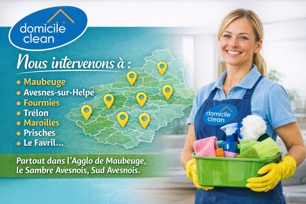 Domicile Clean développe ses services de ménage à domicile sur Maubeuge, Avesnes-sur-Helpe, Fourmies, Trélon et l’ensemble de l’Avesnois